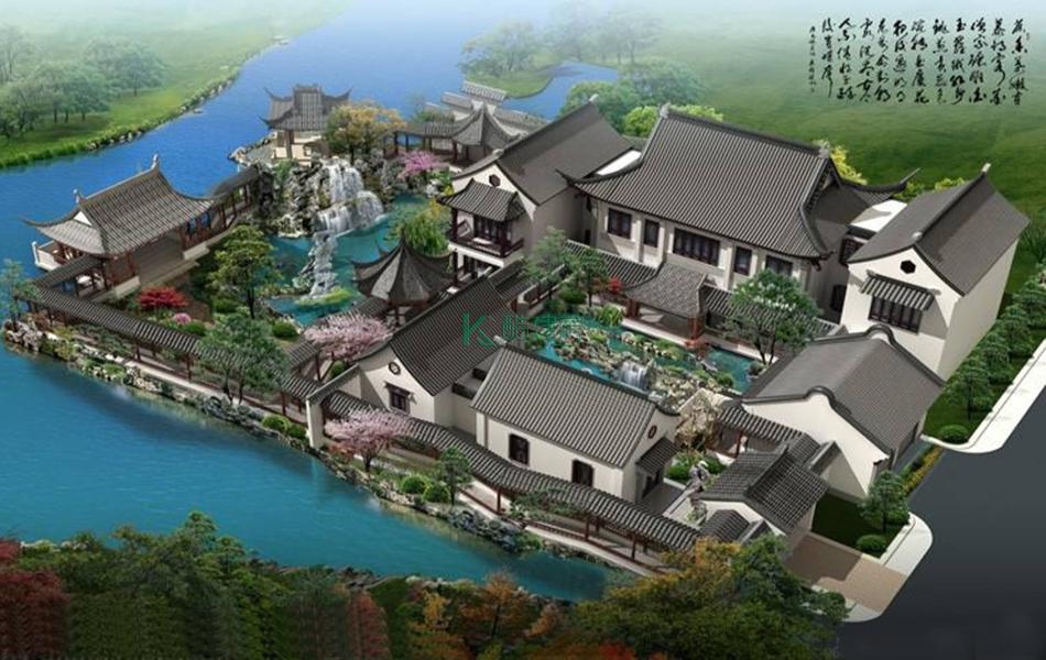 中式别墅效果图经典复古占地616平方2822米带院子花园阳台农村四合院