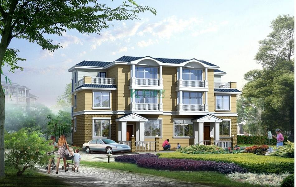 三层欧式别墅效果图大气别致,占地192平方16×12米带院子露台阳台农村