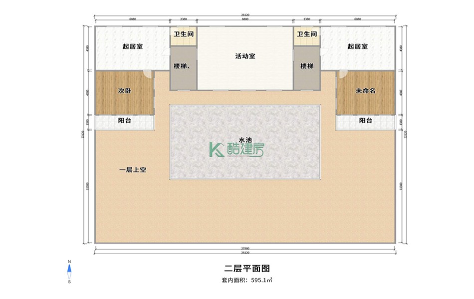 占地616平方28×22米带院子花园阳台农村四合院房屋设计图  开间面宽