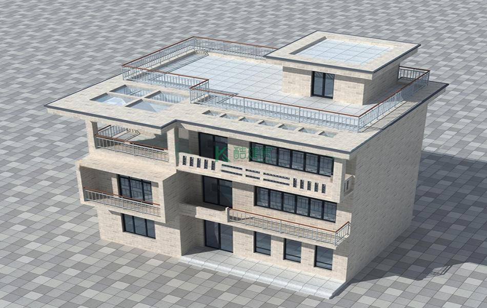 三层现代简约别墅效果图实用豪华,占地240平方15×16米带露台阳台农村独栋自建房设计图