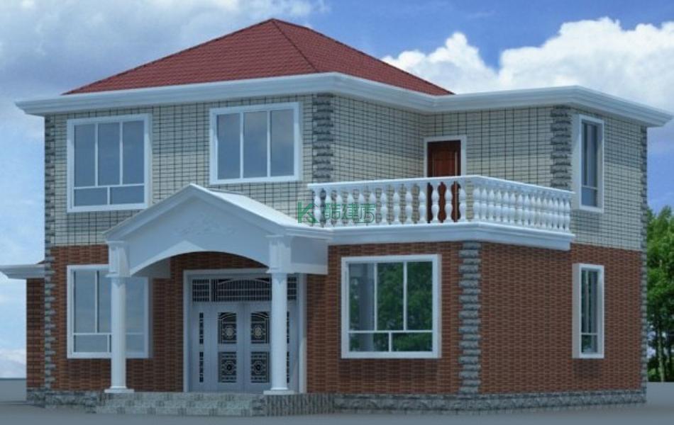 二层美式别墅效果图简约经济型,占地117平方13×9米带露台农村独栋别墅设计图