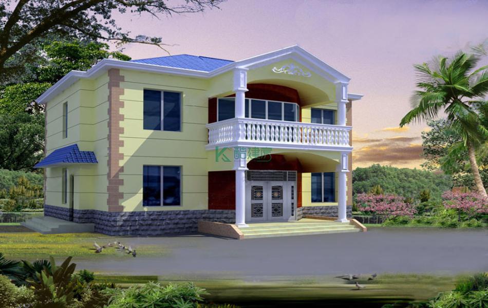 二层欧式别墅效果图经济型美观,占地182平方14×13米带阳台农村独栋别墅设计图