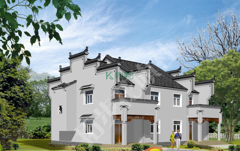 三层欧式别墅效果图生态绿色,占地182平方13×14米带露台阳台农村独栋别墅设计图