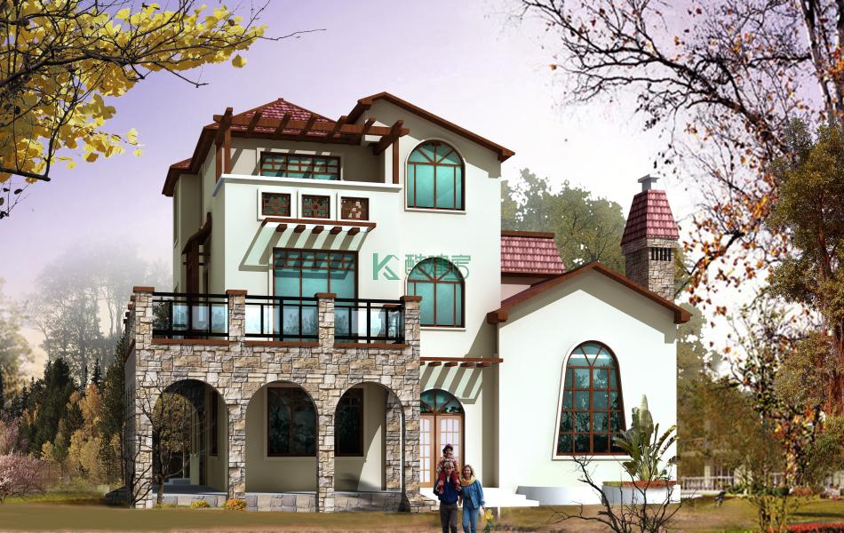 三层古典别墅效果图大方古典,占地210平方14×15米带露台农村独栋别墅设计图
