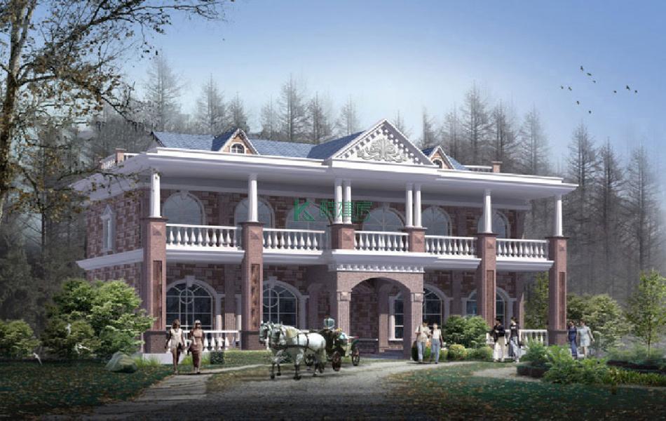 二层欧式别墅效果图典雅复古,占地160平方20×8米带阁楼阳台农村双拼小别墅设计图