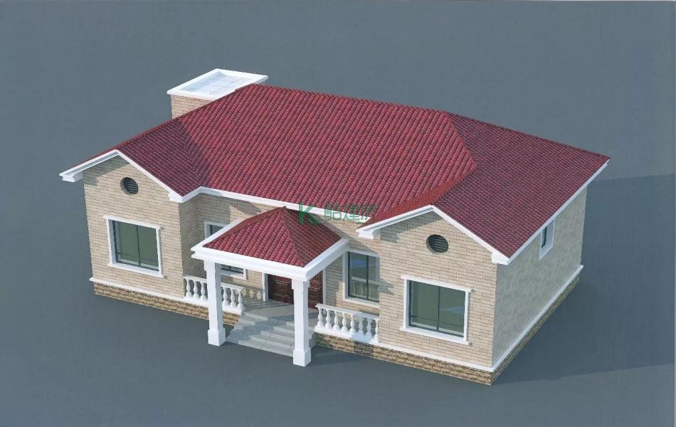 一层美式别墅效果图简约小户型,占地108平方12×9米带阁楼农村独栋别墅设计图